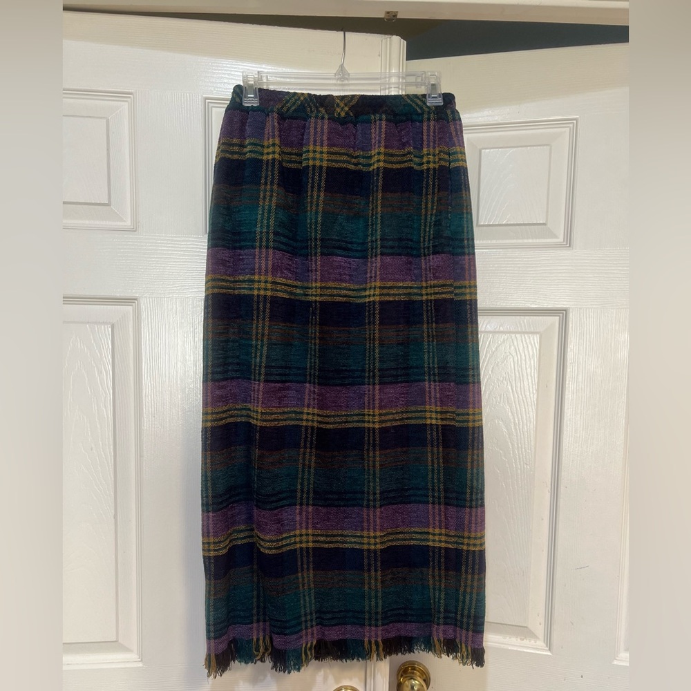 Vintage Plaid Midi blanket Skirt Purple Green preppy chic office casual size 10 - Picture 6 of 14